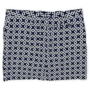 Izod Golf Tennis Skirt Skort Blue White Geometric Print Front/Zip Stretch Sz 8